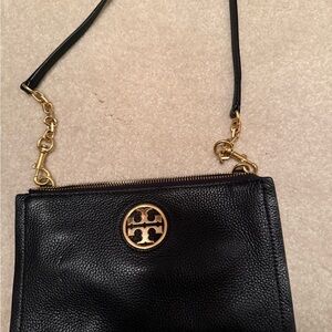 Tory Burch Black Leather Crossbody with Gold Details